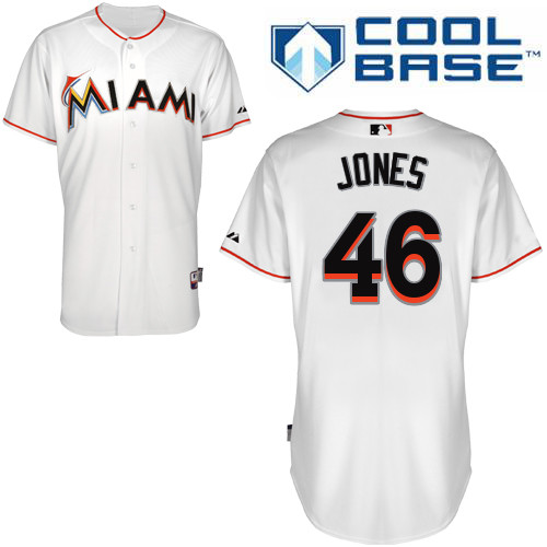 Garrett Jones #46 MLB Jersey-Miami Marlins Men's Authentic Home White Cool Base Baseball Jersey